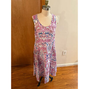 Women's WoolOvers Pink Blue Floral Sleeveless Dress Size 8